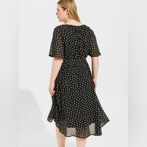 New Torrid Women’s Foy bird deep black Midi Chiffon Flutter Hi-Low Dress size 3X - Picture 2 of 6